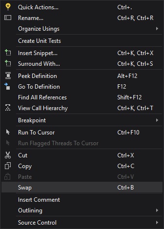 visual studio swap assignment